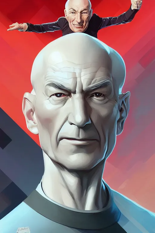 Prompt: portrait of fascist tyrant captain picard by artgerm, tooth wu, dan mumford, beeple, wlop, rossdraws, james jean, marc simonetti, artstation giuseppe dangelico pino and michael garmash and rob rey and greg manchess and huang guangjian and makoto shinkai