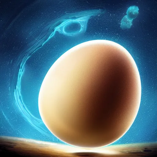 Image similar to an egg bigger than a planet cracks open and the gooey earth slowly drips out. digital art, dramatic lighting, comedy, science fiction, concept art, epic fantasy, surreal. cosmos