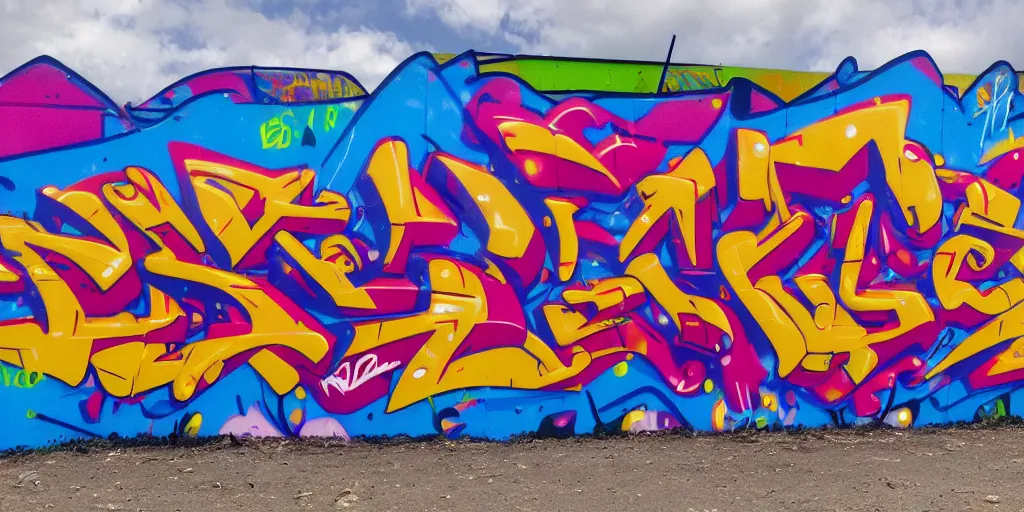 Image similar to 3 d wildstyle graffiti, gradients, extreme wide angle, arrows, drips, in the style of daim, totem, fleks, odeith