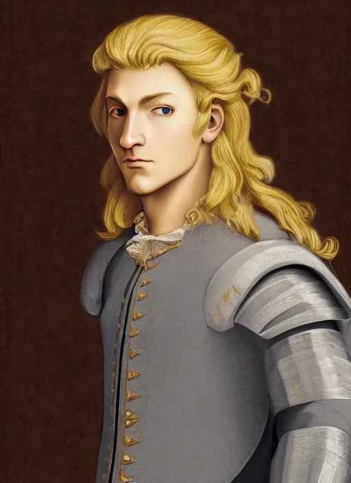 Prompt: portrait of a blond handsome man in renaissance style, anime inspired, High Res 8K,hyperdetailed