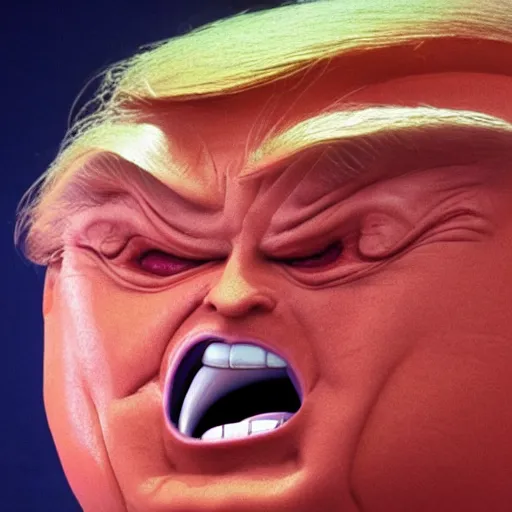 Image similar to donald trump's head as modok, the mental organism designed only for killing, little man in hovering throne, full body, psychic alien with huge head, marvel supervillain character