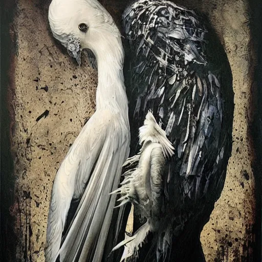 Image similar to artemixel, white crow bringing rabbit leg to a occult witch by android jones and m. c. escher collaboration, futurist, digital art, dramatic lighting by nicola samori and jeffrey smith, oil on canvas