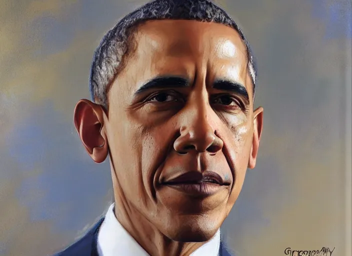 Image similar to a highly detailed beautiful portrait of obama, by gregory manchess, james gurney, james jean