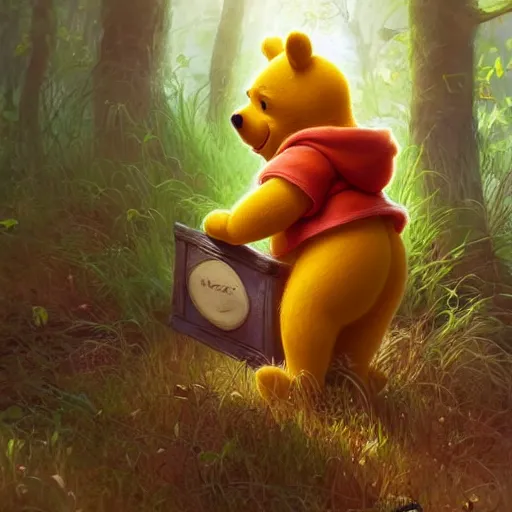 Prompt: winnie the Pooh half, highly detailed, digital painting, artstation, concept art, sharp focus, illustration, art by artgerm and greg rutkowski and alphonse mucha,