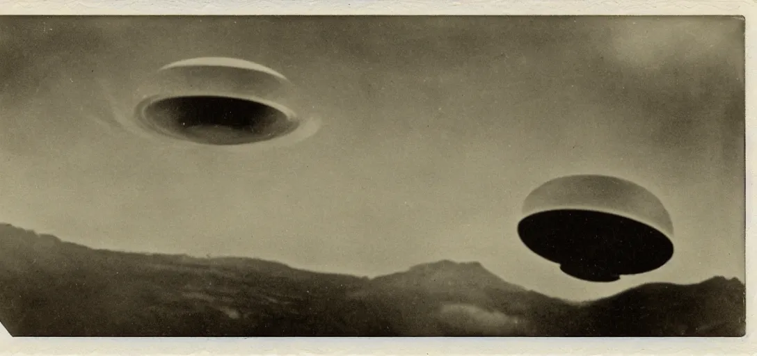 Prompt: ufo, 1910 top-down polaroid photography