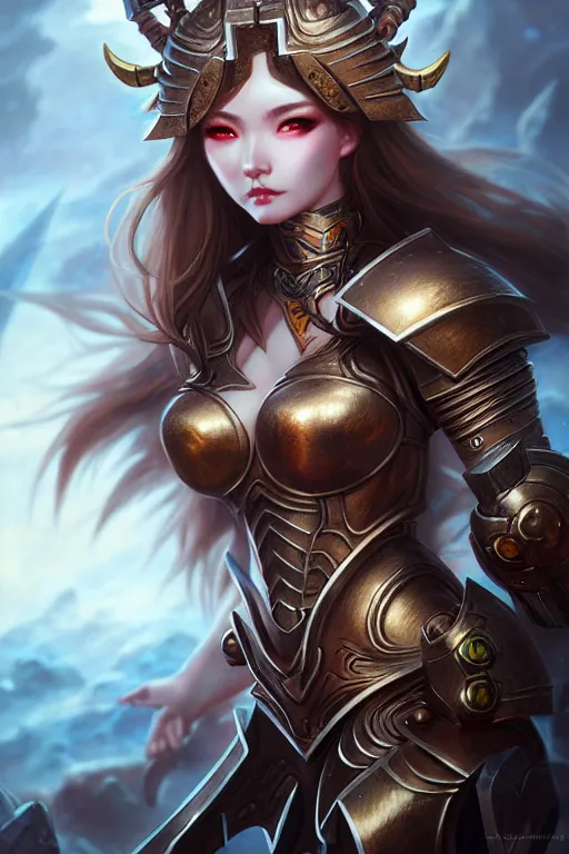 Prompt: sakimi chan, fantasy armor, detailed face, tony sart, sophie anderson