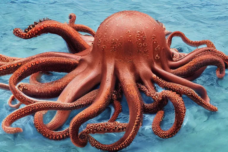 Image similar to giant <octopus>, high detail, long shot, epic out of water