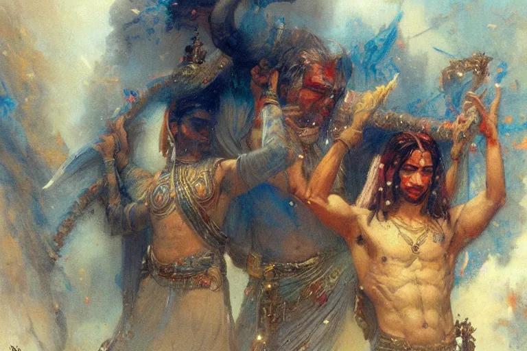 Image similar to hinduism, painting by gaston bussiere, greg rutkowski, jean giraud, tom of finland