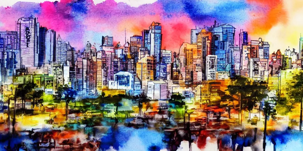 Prompt: a cinematic and dramatic colorful watercolor painting of nairobi city