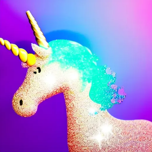 Image similar to an ultra high definition pastel coloured photograph of a magic unicorn with a glittery magic horn eating an ice cream. refraction, volumetric lighting iridescence.