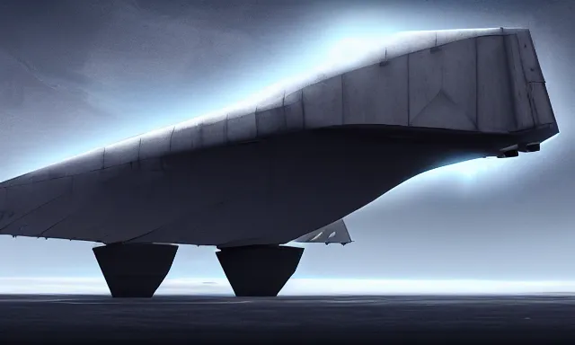 Image similar to matte painting, digital painting, high quality, unreal engine 5, a spaceship in hangar, symmetric