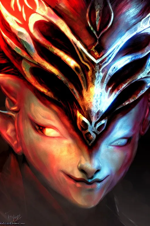 Image similar to Asura of Guild Wars 2, concept art, close-up, digital art, hyper-realistic, highly detailed