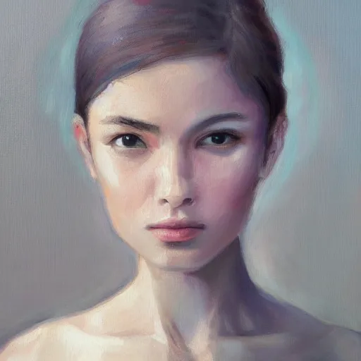 Image similar to last selfie, aesthetic, oil painting, pale colors, high detail, 8 k, wide angle, trending on artstation,