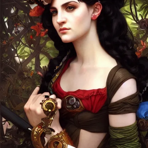 Prompt: a portrait painting of a fantasy steampunk lady, highly detailed, art by tristan eaton and artgerm and william - adolphe bouguereau