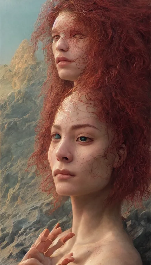 Image similar to epic masterpiece portrait sand legends, sweaty skin, hyperrealistic, octane render, cinematic, beautiful face and flawless skin, perfect hands, 5 fingers, ruby, by Edgar Maxence and Ross Tran and Michael Whelan, Legends of Runeterra