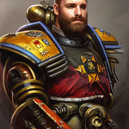 Image similar to Felix Kjellberg, PewDiePie as a space marine Primarch, warhammer 40k, closeup character portrait art by Donato Giancola, Craig Mullins, digital art, trending on artstation