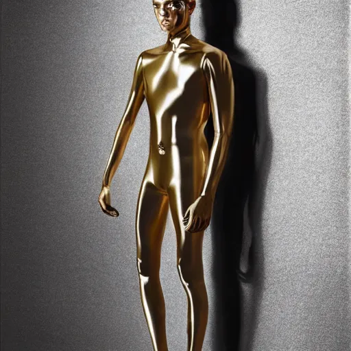 Image similar to a beautiful athletic male holographic metal manequin, photographed by erwin olaf