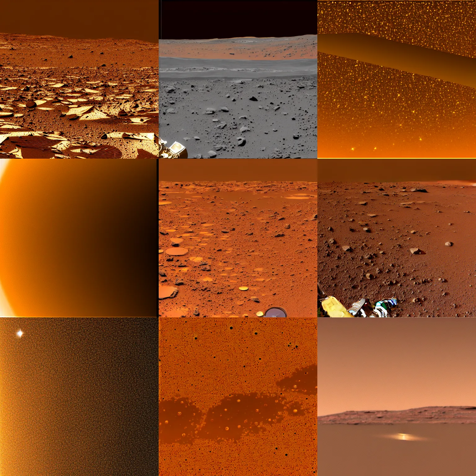 Prompt: reflective gold background horizon, mars perseverance rover images