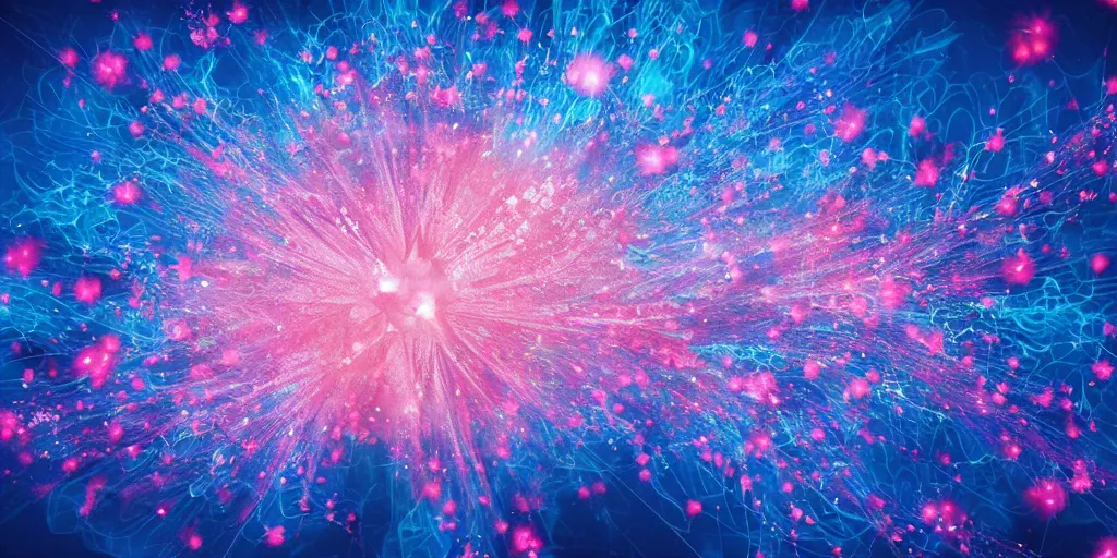 Image similar to cherry blossom in blue flames, fantasy particle effects, soft lights