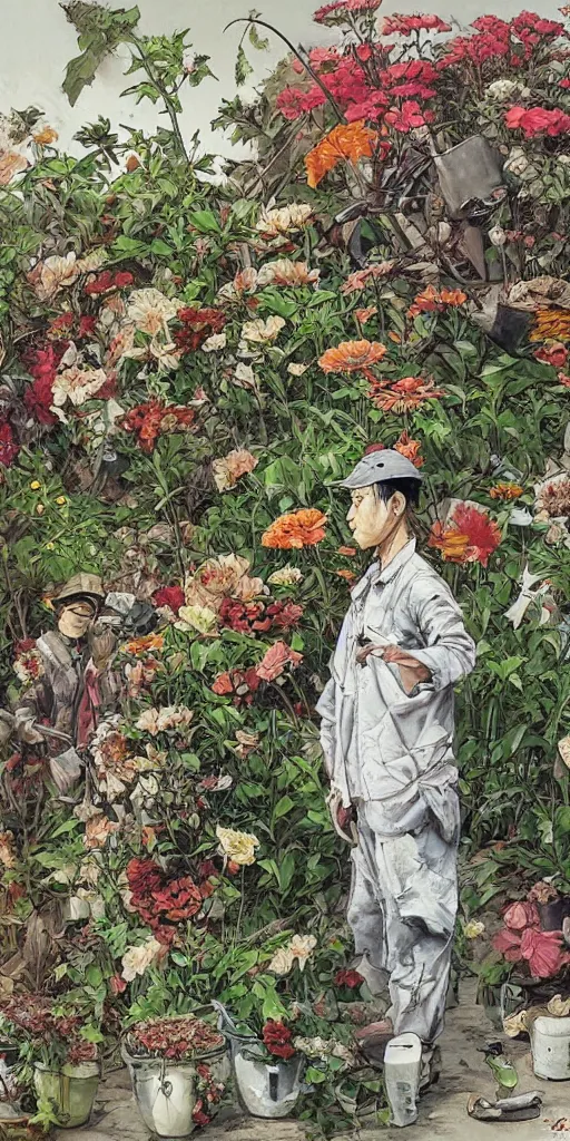 Prompt: oil painting scene from blooming gardeners by kim jung gi