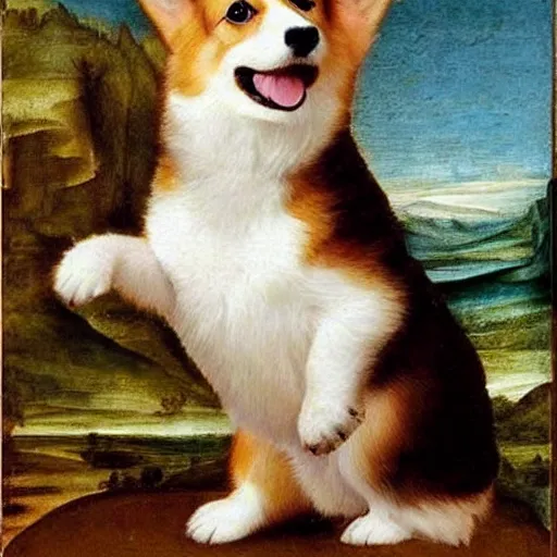 Prompt: a cute little corgi, renaissance painting, high quality, bright colors