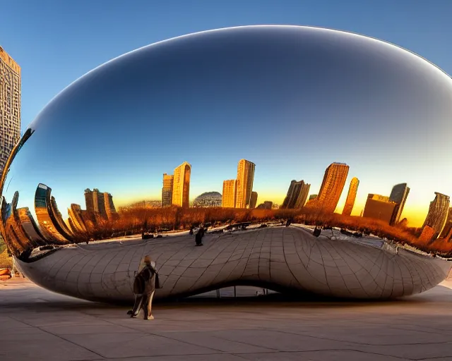 Prompt: the bean in chicago but it's a portal to gary indiana