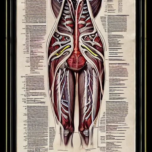 Prompt: medical anatomical study of a strange alien creature, poster art,