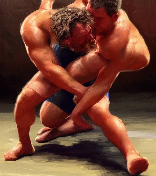 Prompt: high quality high detail painting by alberto mielgo and jaime jones, wrestling, cinematic, hd