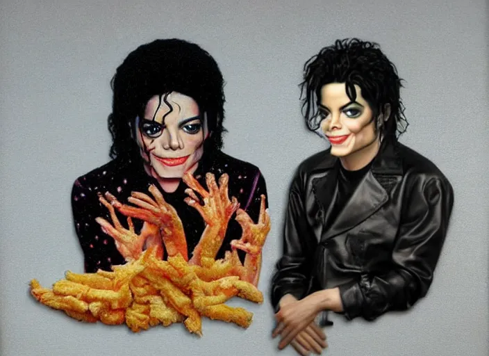 Image similar to michael jackson made of fried shrimp, lowbrow, matte painting, 3 - d highly detailed, in the style of mark ryden,