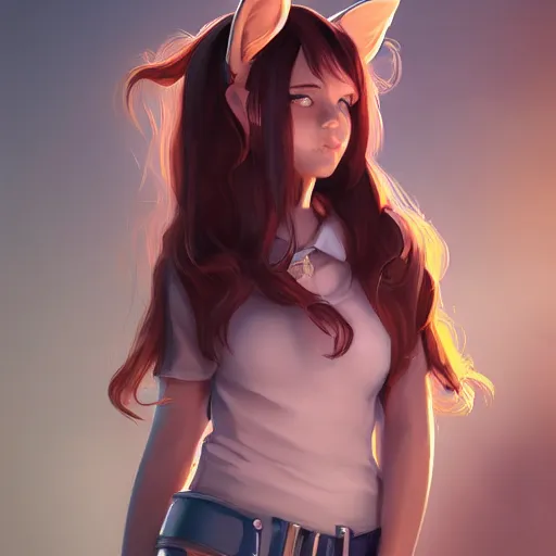 Image similar to portrait of a cute young woman with robot ears, 4k, sharp focus, Andreas Rocha