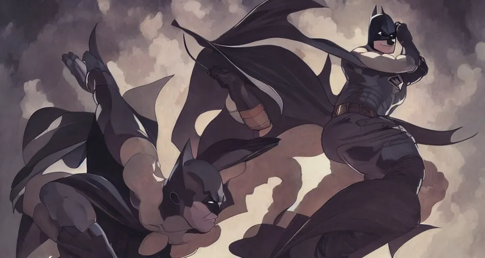 Image similar to batman, in the style of studio ghibli, j. c. leyendecker, greg rutkowski, artgerm