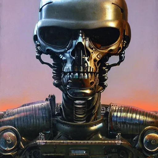 Image similar to highly detailed terminator t - 1 0 0 robot, beksinski style painting