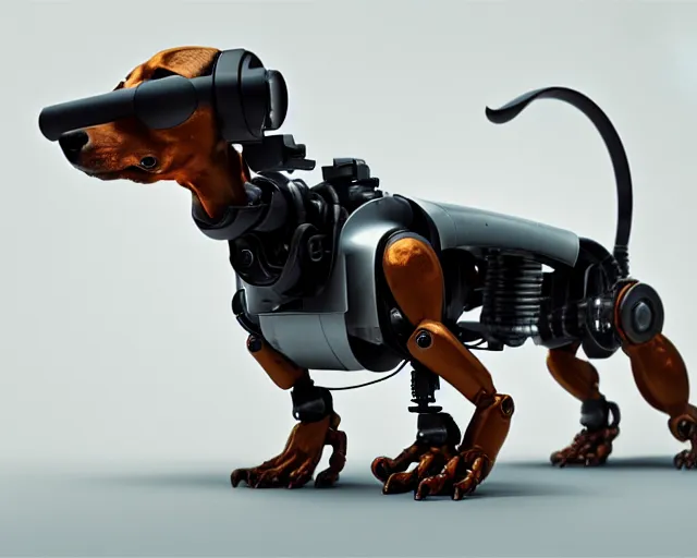 Image similar to dachshund robot, mechanical, machine, octane render, concept art, sharp focus, hyper - realistic, intricate, detailed, damien guimoneau, luka mivsek, ruan jia