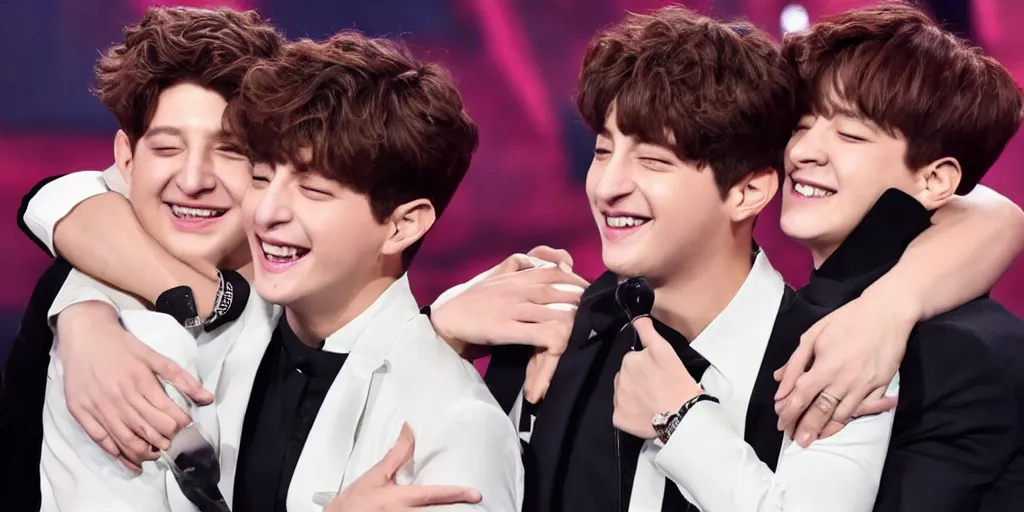 Image similar to charlie puth hugging Jung kook