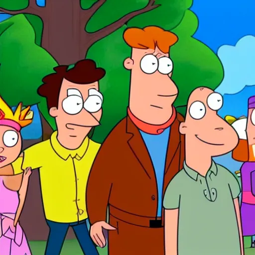 Prompt: phineas and ferb crossover family guy