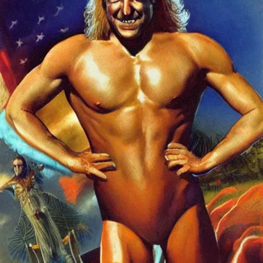 Image similar to boris vallejo portrait of joe biden wearing monokini in the movie zardoz