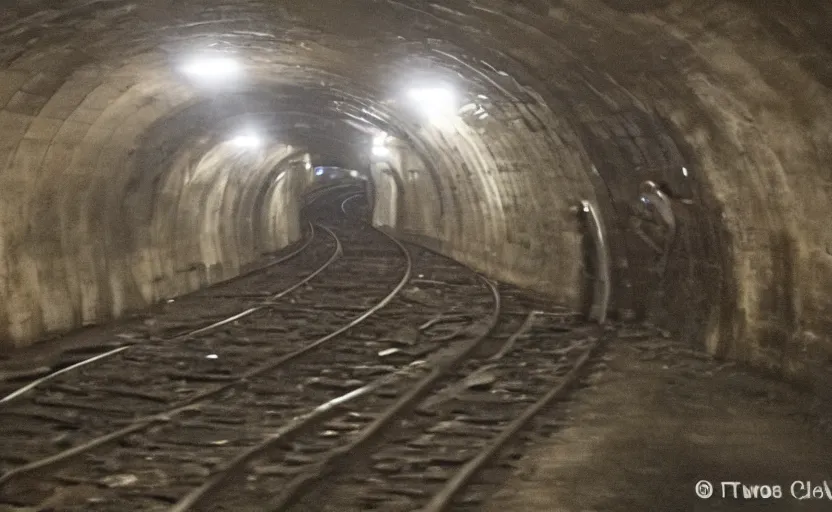 Image similar to very large giant mutant antropomorphic rat in tonnel of moscow subway. extreme high detail. fear, darkness, photo by russos