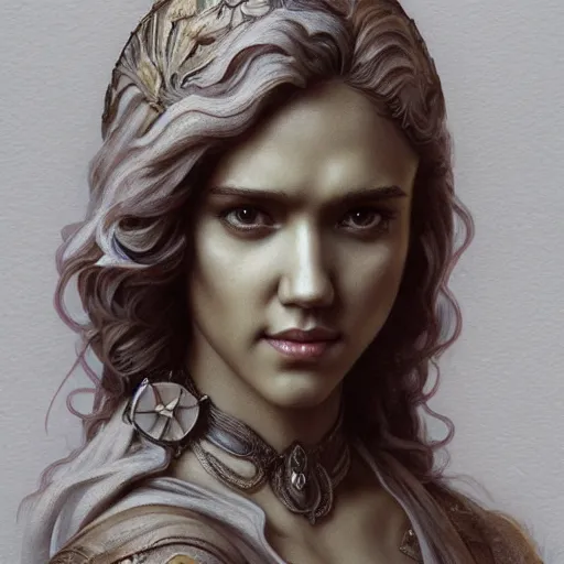 Image similar to jessica alba marble statue, cinematic lighting, fantasy, intricate, highly detailed, lifelike, photorealistic, digital painting, artstation, illustration, concept art, sharp focus, art by john collier and albert aublet and krenz cushart and artem demura and alphonse mucha