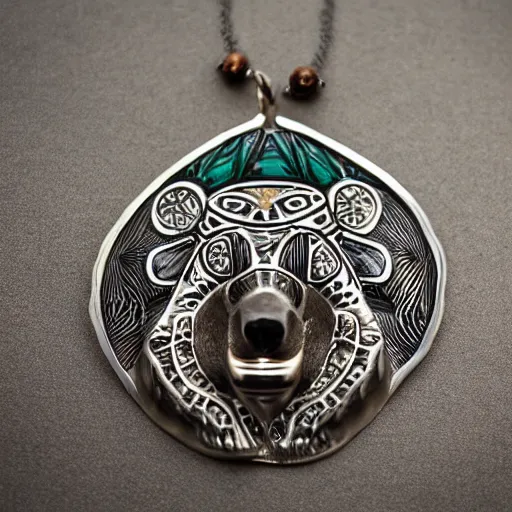 Prompt: jewelry inspired by the Haida Gwaii bear spirit, high detail, product photo