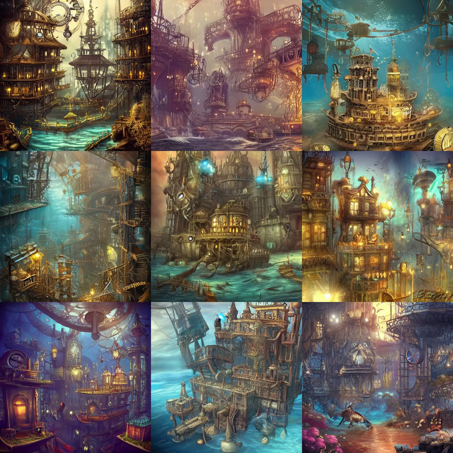 Prompt: a beautiful underwater steampunk city