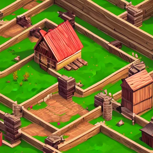 Image similar to Isometric image of a single building, wood mine, low poly style like Age of empires, hd