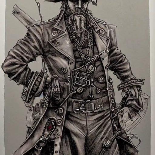 Prompt: a steampunk pirate by kim jung gi
