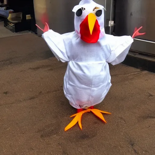 Image similar to chicken dressed as an inmate