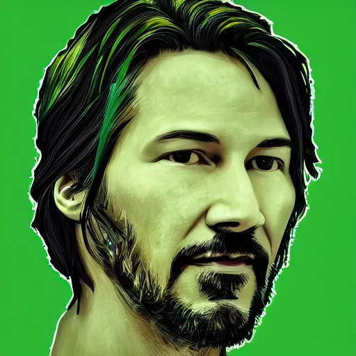 Image similar to portrait of keanu reaves made of green leaves