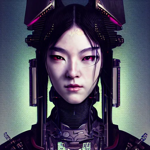 Image similar to portrait of a female cyberpunk samurai, black armored armor, at futuristic cyberpunk tokyo night, ssci - fi and fantasy, intricate and very very very beautiful, highly detailed, digital painting, artstation, concept art, smooth and sharp focus, illustration, art by tian zi and wlop and alphonse mucha