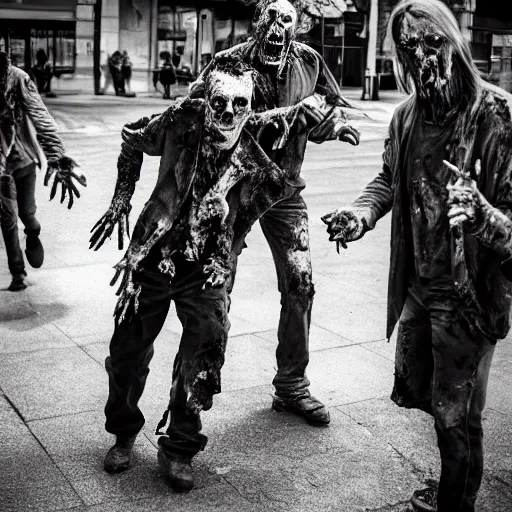 Prompt: zombie come to the square and very surprised that there's no human, film still, high detail, very long shot