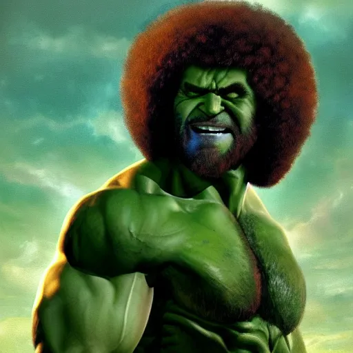 Image similar to photomanipulation of BOB ROSS as hulk, marvel