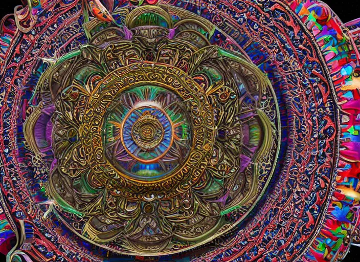 Prompt: hyperrealism, detailed textures, photorealistic 3 d render, a coloured beautiful tibetan kalachakra mandala, sanskrit aum, ultra realistic, ultra high pixel detail, cinematic, intricate, cinematic light, concept art, illustration, art station, unreal engine 8 k