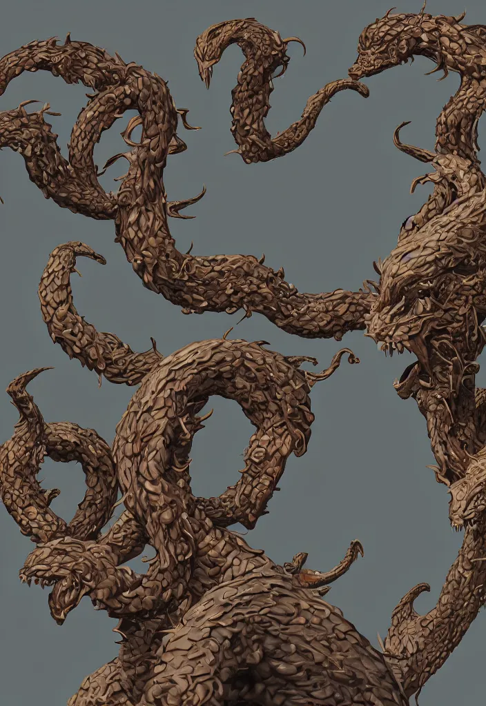 Image similar to a portrait of a mythical hydra with human heads coming out of the skin, flat design, screen print, 8k unreal engine