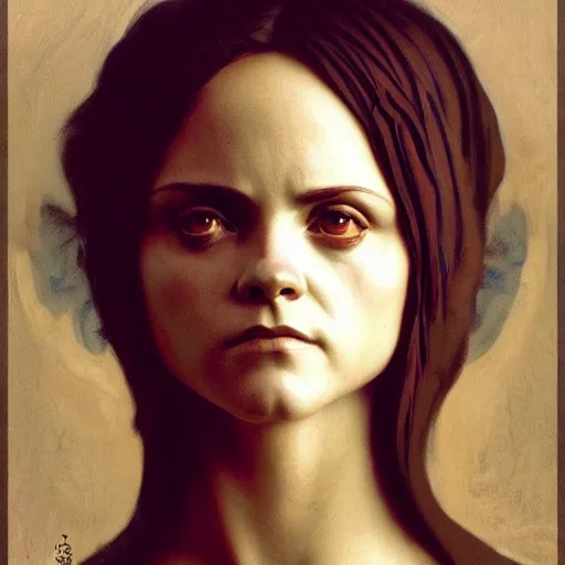 Prompt: beautiful lifelike award winning marble statue bust of christina ricci trending on art station scary artgerm greg rutkowski alphonse mucha museum quality cinematic atmospheric